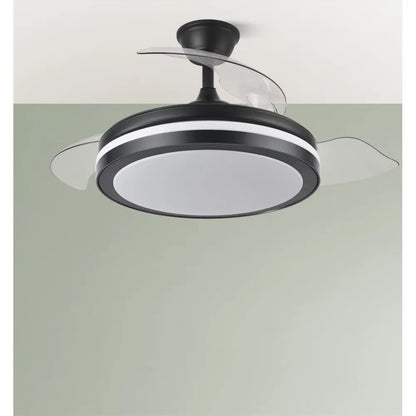 Ventilador de techo retráctil DC Esparta Plus 59w 6980lm Negro 107d 3aspas 3000-4000-6000k Control Remoto+ Temporizador+ Memoria