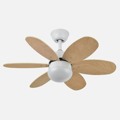 Ventilador de techo Dc Alves 2 bombillas E27 Blanco Con 6 Aspas Reversibles Blanco/haya 41x85 diámetro Control Remoto Y Temporizador