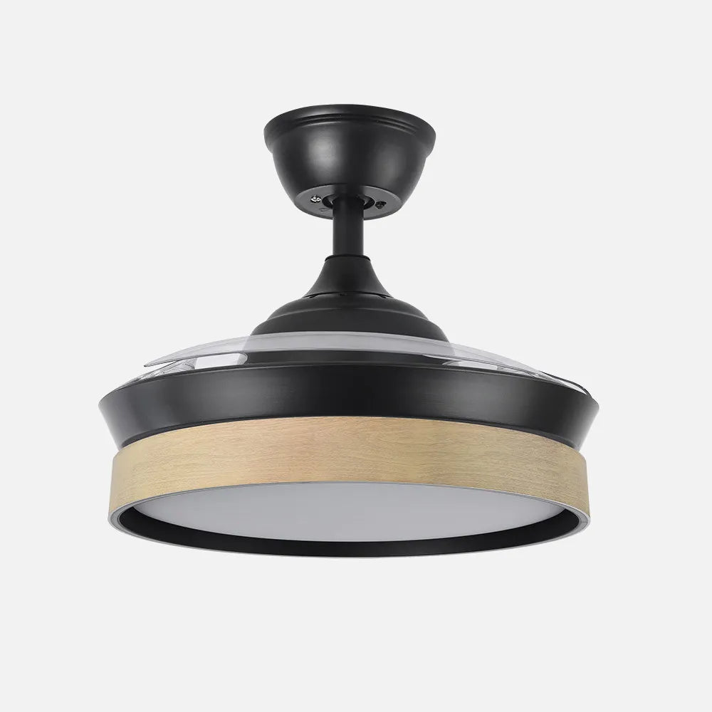 Ventilador de techo retráctil DC Iglu Negro/haya 72w 6120lm 91d 3 aspas desplegable 3000-4000-6000k Remoto, Temporizador, Memoria