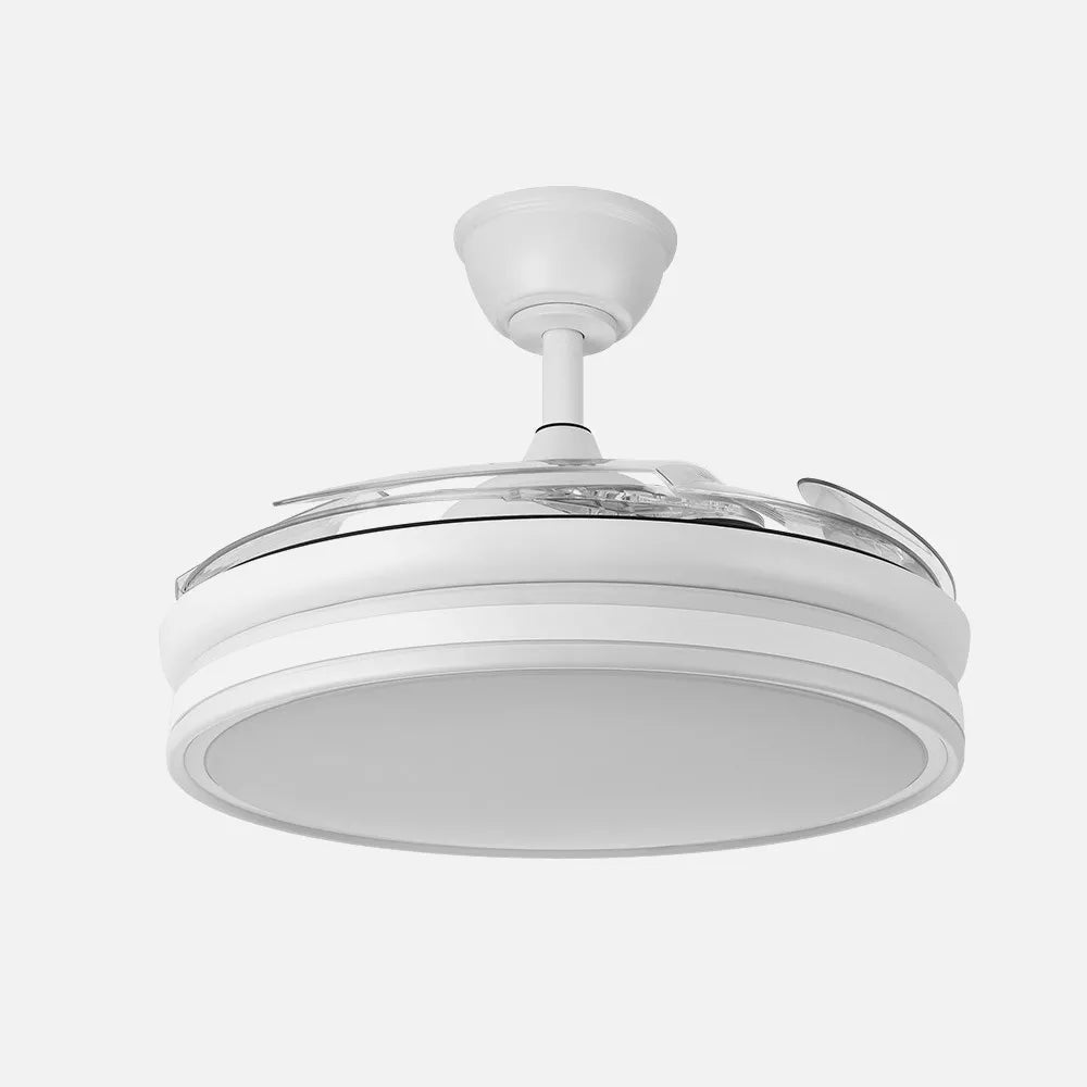 Ventilador de techo retráctil Bayomo 59w 6980lm Blanco 4 Aspas Desplegables 34,5/42x50/107 D.3 Colores DC remoto+Regulación de Intensidad