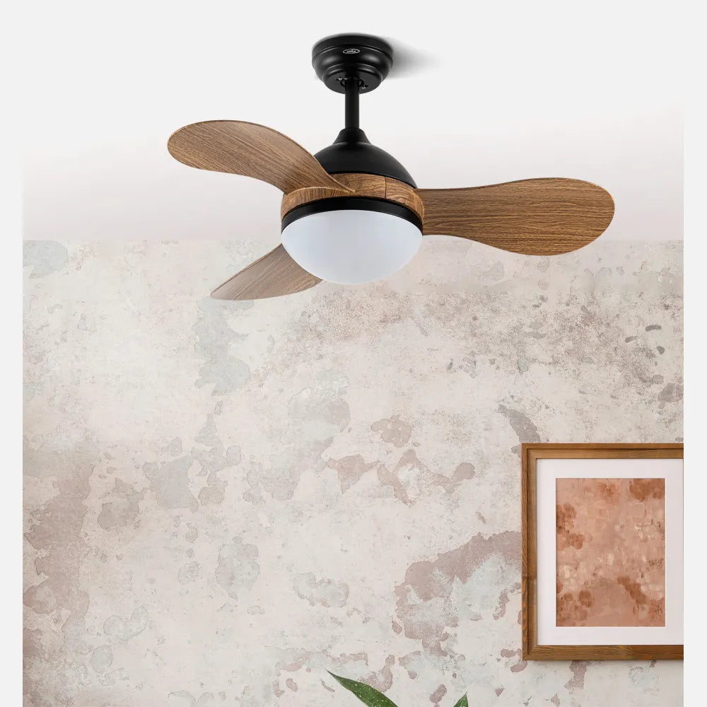 Ventilador de techo DC Solido 24w Negro 3 aspas Madera 91 de diámetro 2640lm 3000k,4000k,6500k Control Remoto + memoria + temporizador