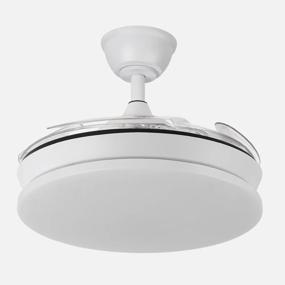 Ventilador retráctil DC Tridente Mini 59w Blanco 4 aspas 91d 6980lm Regulación de intensidad Remoto+temporizador+memoria 3000-4000-6000k