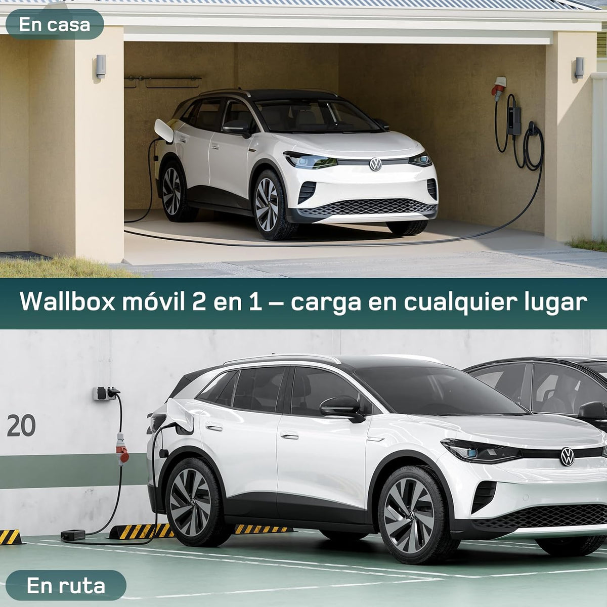dé Mobile Wallbox 11kW con App, Cable de Carga Tipo 2 7 m, trifásico 6–16 A, Cargador para Coche eléctrico CEE 16A 400V con Potencia Ajustable, para ID.3/4/5/7, iX1, Model 3/Y y Otros EV/PHEV