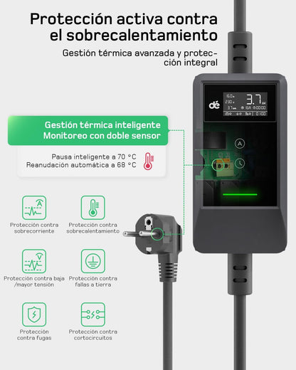 dé Cargador Coche Electrico App 3,7kW 7m, 6-16A Ajustable, Monofásico