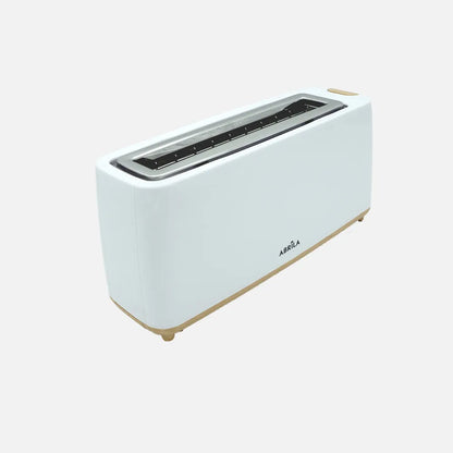 Abrila Tostador de Pan Yeltes 900w Blanco/haya, con 7 niveles de tostado, descongelación, apagado Automático, 1 ranura, recogemigas. 17x38x11,5cm