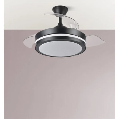 Ventilador de techo retráctil DC Esparta Pequeño 44w 5182lm Negro 72d 3 aspas 3000-4000-6000k Remoto + temporizador + memoria