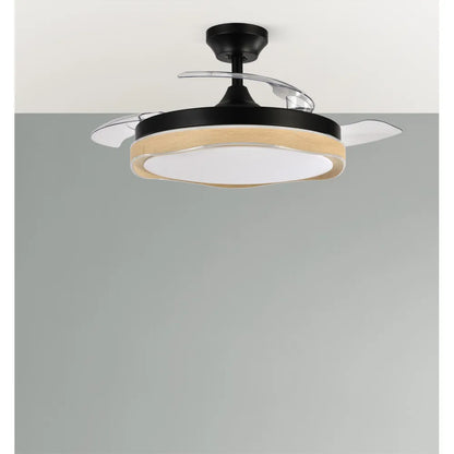 Ventilador de techo retráctil DC Blondi Negro/madera 72w 3 aspas 107d 7200lm 6 velocidades 3000k,4500k,6000k Remoto + temporizador + memoria