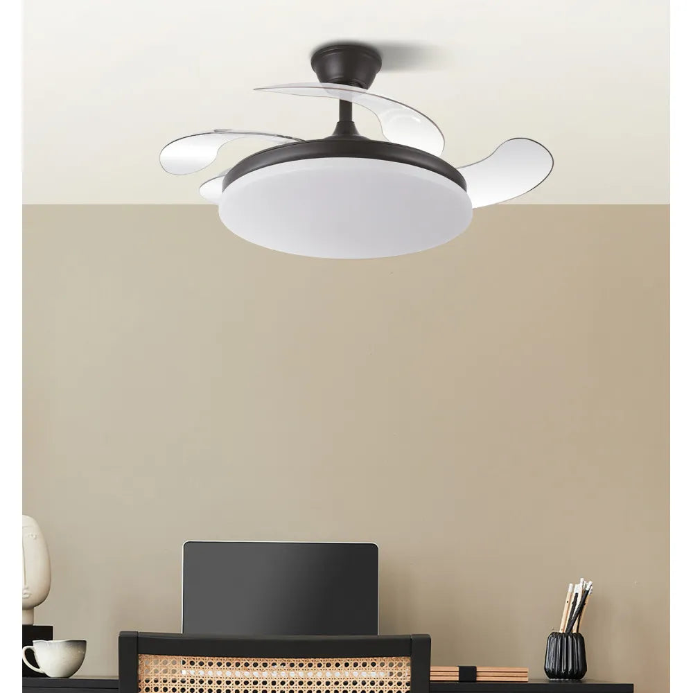 Ventilador retráctil DC Tridente 59w Negro 4aspas 107d 6980lm Regulación deintensidad Remoto+temporizador+memoria 3000-4000-6000k
