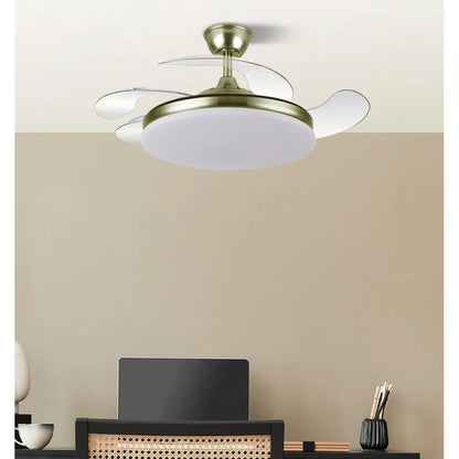 Ventilador retráctil DC Tridente 59w Cuero 4 aspas 107d 6980lm Regulación de intensidad Remoto+temporizador+memoria 3000-4000-6000k