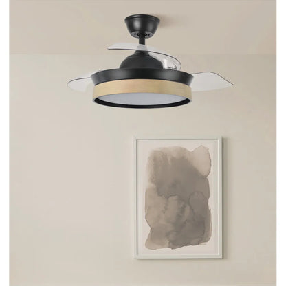 Ventilador de techo retráctil DC Iglu Negro/haya 72w 6120lm 91d 3 aspas desplegable 3000-4000-6000k Remoto, Temporizador, Memoria