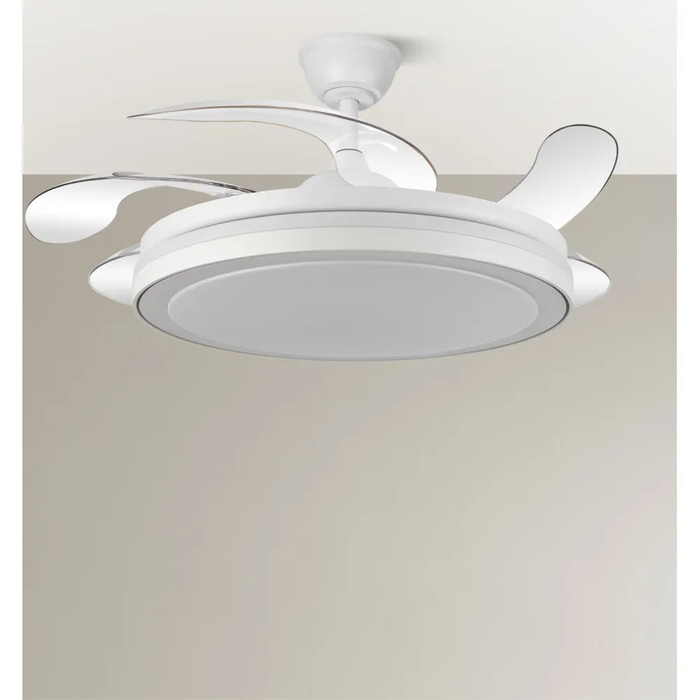 Ventilador de techo retráctil DC Esparta Maxi 80w 10255lm Blanco 132d 5 aspas 3000-4000-6000k Control Remoto+temporizador+memoria