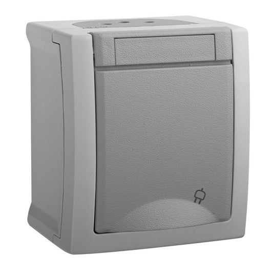 Toma de corriente con toma de tierra lateral 2p+t 16a 250v proteccion infantil con tapa ip54 gr