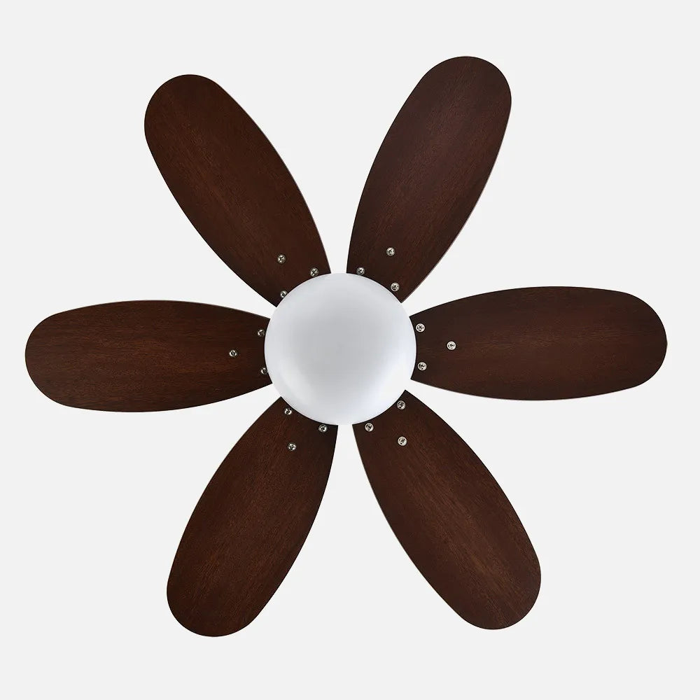 Ventilador de techo Dc Alves 2xe27 Cuero 6 Aspas Reversibles Cerezo/nogal 41x85 diámetro Control Remoto Y Temporizador