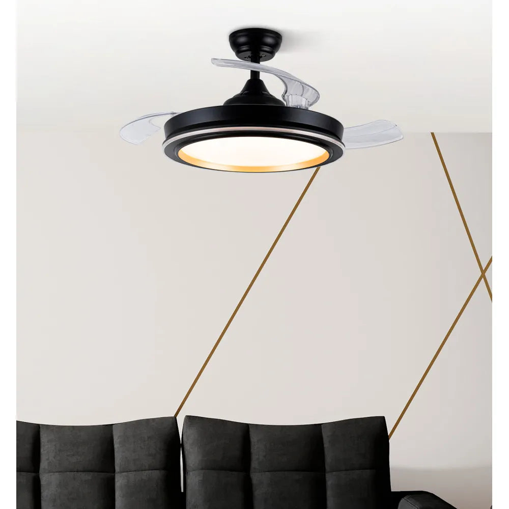 Ventilador de techo retráctil DC Picolo 72w 6226lm Negro/oro 3 Aspas 106d 3000-4000-6500k Remoto, Memoria