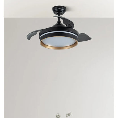 Ventilador de techo retráctil DC Nalon 48w Negro/oro 3 aspas 91d 4800lm 6 velocidades 3000k,4500k,6000k Control Remoto+memoria+temporizador