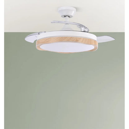 Ventilador de techo retráctil DC Blondi Blanco/haya 72w 3 aspas 107d 7200lm 6 velocidades 3000k,4500k,6000k, Control Remoto + temporizador + memoria