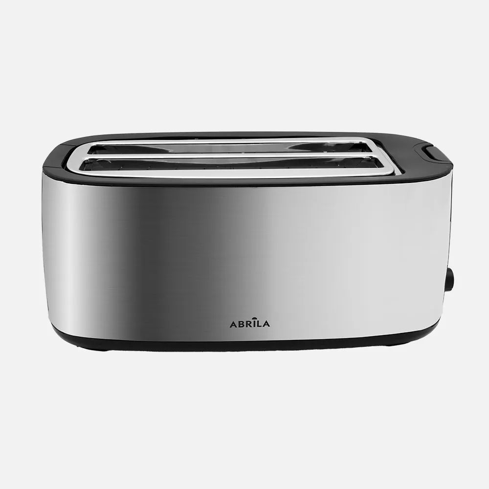 Abrila Tostador Pan Muga 1400w Negro/plata con 7 niveles de tostado. descongelación, Apagado automático, 2 ranuras, recogemigas 17x38x14,5cm