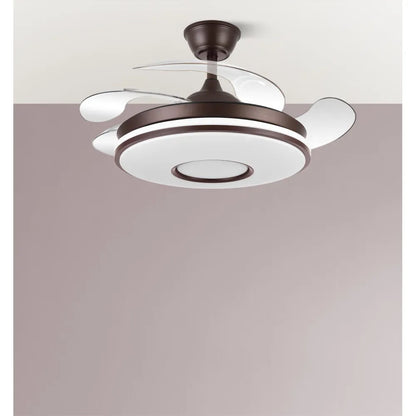 Ventilador de techo retráctil DC Dani 59w 6980lm Marrón 4 Aspas desplegadas 106d 3000-4200-6500k Remoto, Regulación de intensidad, Memoria Y Temporizador
