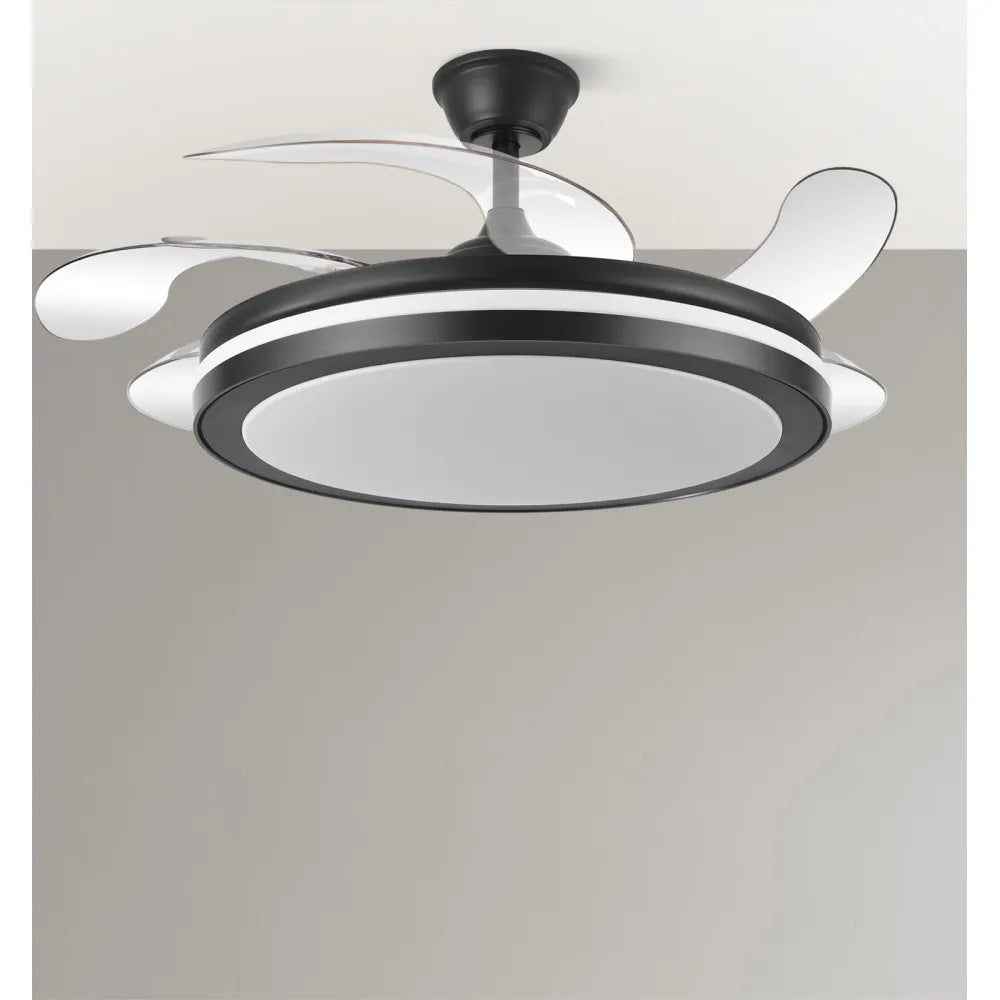 Ventilador de techo retráctil DC Esparta Maxi 80w 10255lm Negro 132d 5 aspas 3000-4000-6000k Control Remoto+temporizador+memoria