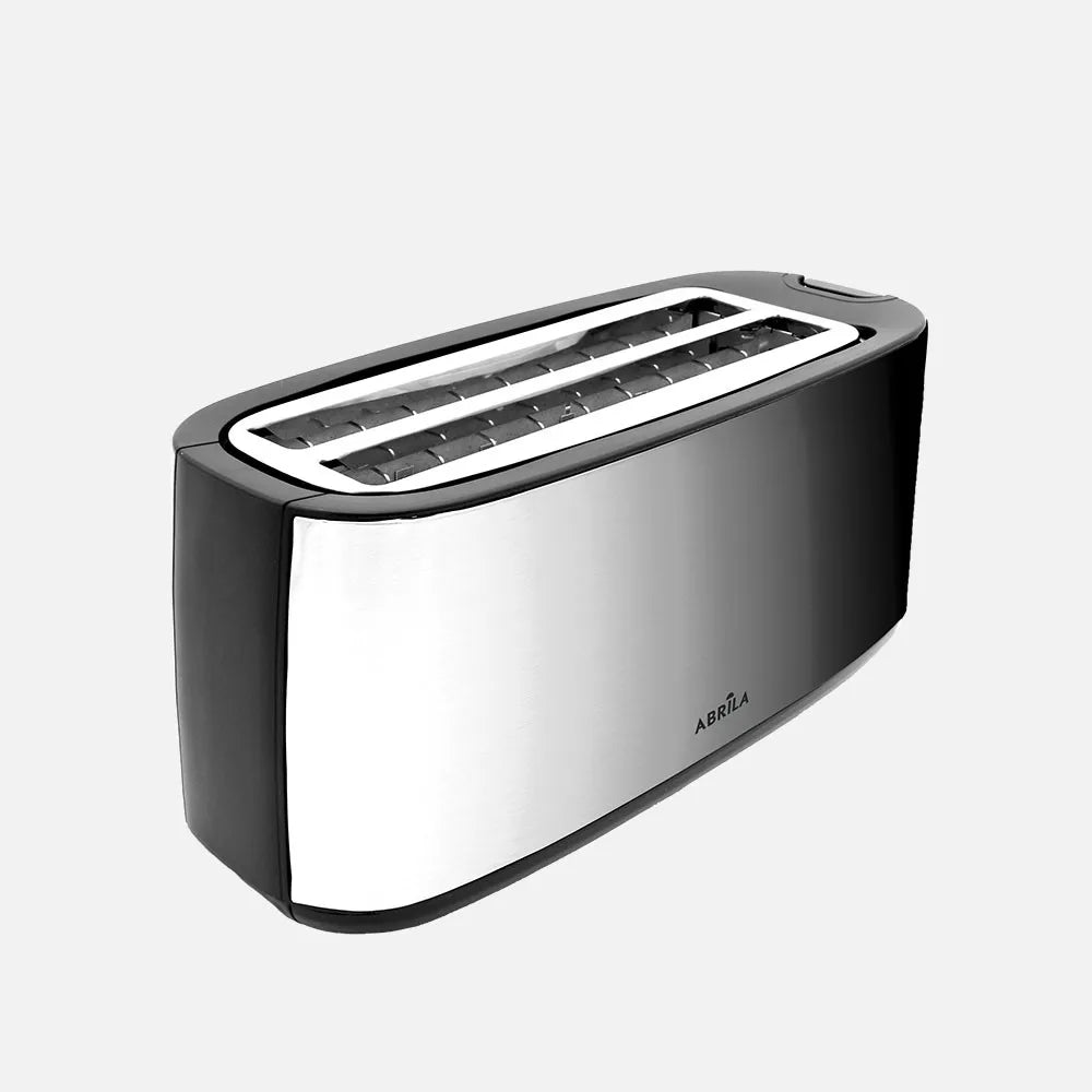 Abrila Tostador Pan Muga 1400w Negro/plata con 7 niveles de tostado. descongelación, Apagado automático, 2 ranuras, recogemigas 17x38x14,5cm