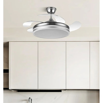 Ventilador de techo retráctil Bayomo 59w 6980lm Níquel 4 Aspas Desplegables 34,5/42x50/107 D. 3 Colores DC. remoto+Regulación de Intensidad