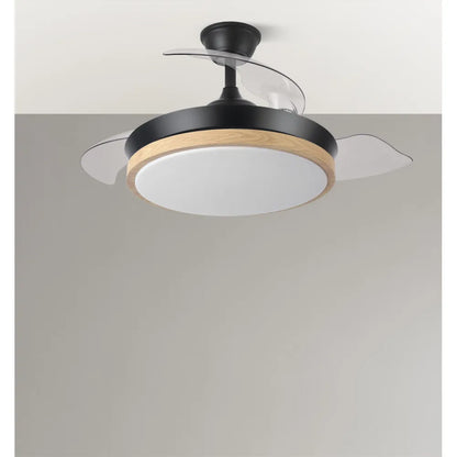 Ventilador de techo retráctil DC Evros Negro/hay 59w 6980lm 91d 3aspas 3000-4000-6000k Remoto, Regulable Intensidad, Temporizador, Memoria
