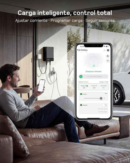 dé Wallbox cargador de vehículo eléctrico 7,4 kW Monofásico con App, Cable Tipo 2 de 7,5 m