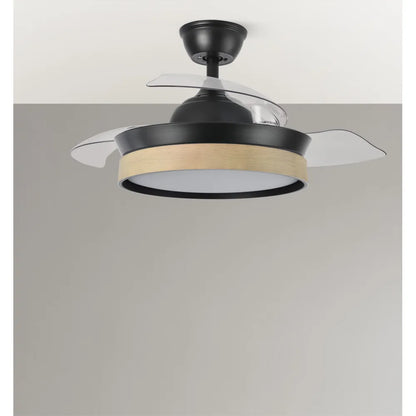 Ventilador de techo retráctil DC Iglu Negro/haya 72w 6120lm 91d 3 aspas desplegable 3000-4000-6000k Remoto, Temporizador, Memoria