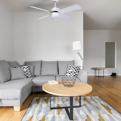 Ventilador de techo DC Sofia 2xe27 Blanco 4 Aspas Reversibles Blanca/haya 40x107 de diámetro, Control remoto Temporizador