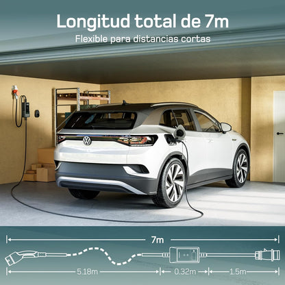 dé Mobile Wallbox 11kW con App, Cable de Carga Tipo 2 7 m, trifásico 6–16 A, Cargador para Coche eléctrico CEE 16A 400V con Potencia Ajustable, para ID.3/4/5/7, iX1, Model 3/Y y Otros EV/PHEV