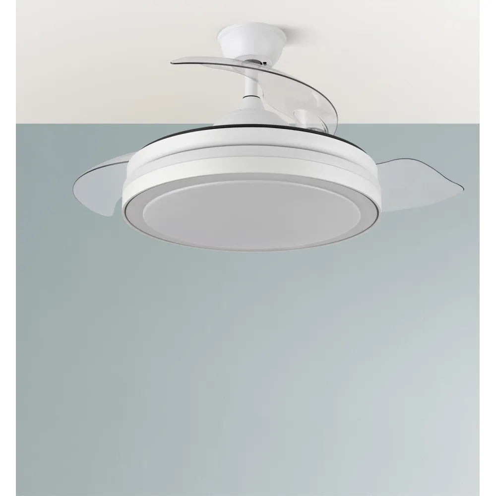 Ventilador de techo retráctil DC Esparta Mini Blanco 59w 6980lm 3 aspas 91d 3000-4000-6000k Remoto+temporizador+memoria