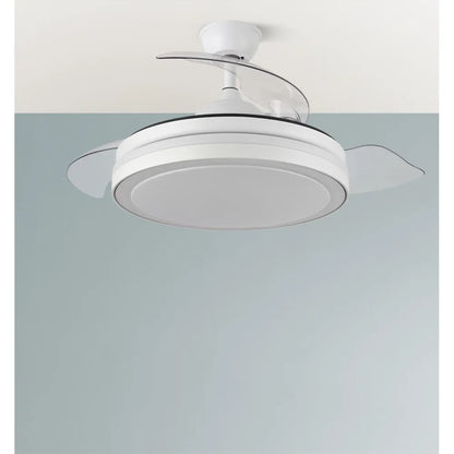Ventilador de techo retráctil DC Esparta Mini Blanco 59w 6980lm 3 aspas 91d 3000-4000-6000k Remoto+temporizador+memoria