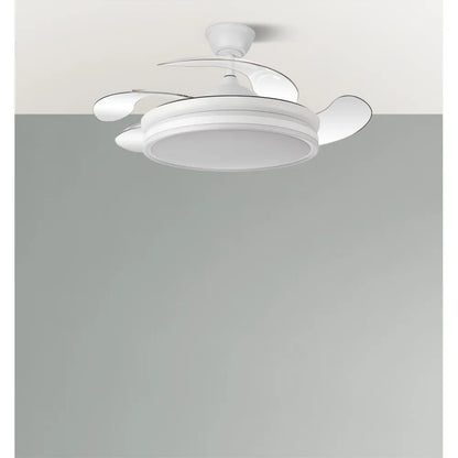 Ventilador de techo retráctil Bayomo 59w 6980lm Blanco 4 Aspas Desplegables 34,5/42x50/107 D.3 Colores DC remoto+Regulación de Intensidad