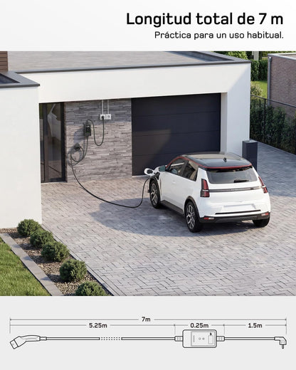 dé Cargador Coche Electrico App 3,7kW 7m, 6-16A Ajustable, Monofásico