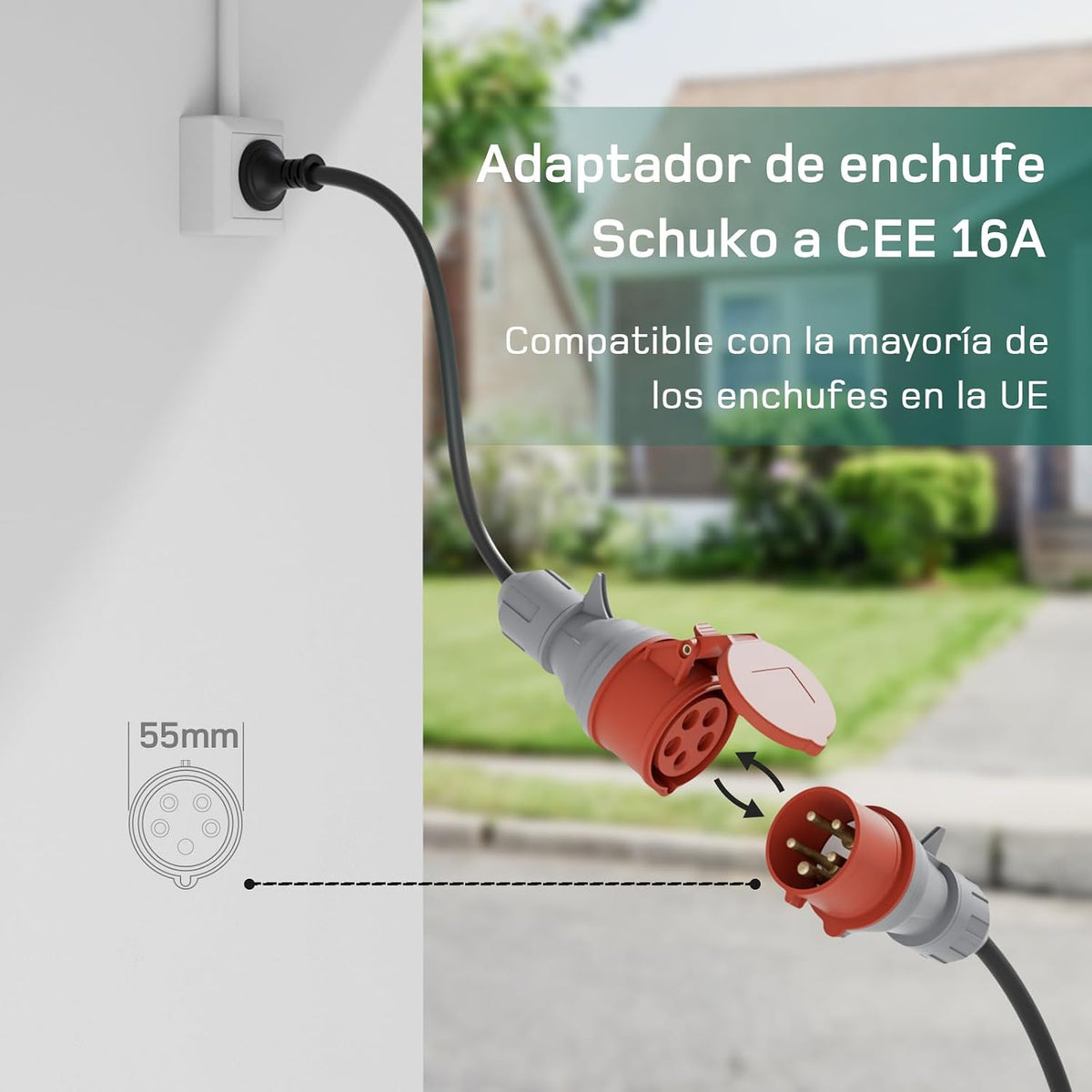 dé Mobile Wallbox 11kW con App, Cable de Carga Tipo 2 7 m, trifásico 6–16 A, Cargador para Coche eléctrico CEE 16A 400V con Potencia Ajustable, para ID.3/4/5/7, iX1, Model 3/Y y Otros EV/PHEV