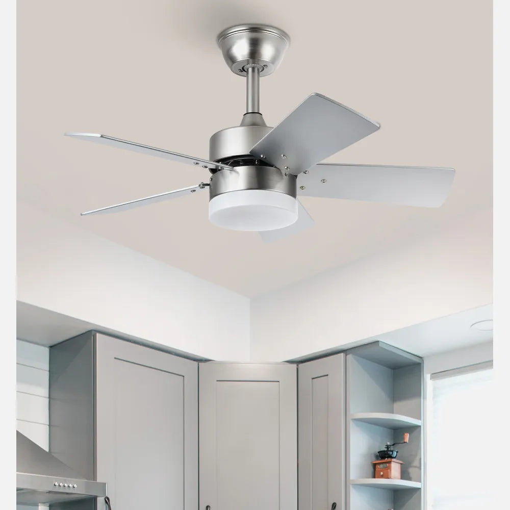 Ventilador de techo Dc Marta 36w Níquel 5 Aspas Reversibles Haya/plata 41x76 diámetro 3060lm Control Remoto, Memoria Y Temporizador 3000k,4000k,6000k