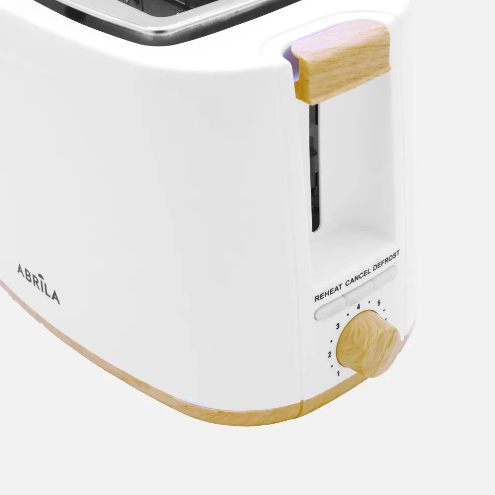 Abrila Tostador Pan Ulla 750w Blanco/haya con 7 niveles de tostado, descongelación, Apagado Automático, 2ranuras, recogemigas, 17x26,5x15cm