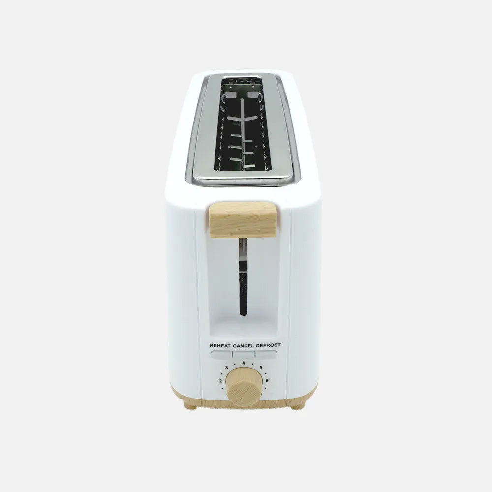 Abrila Tostador de Pan Yeltes 900w Blanco/haya, con 7 niveles de tostado, descongelación, apagado Automático, 1 ranura, recogemigas. 17x38x11,5cm