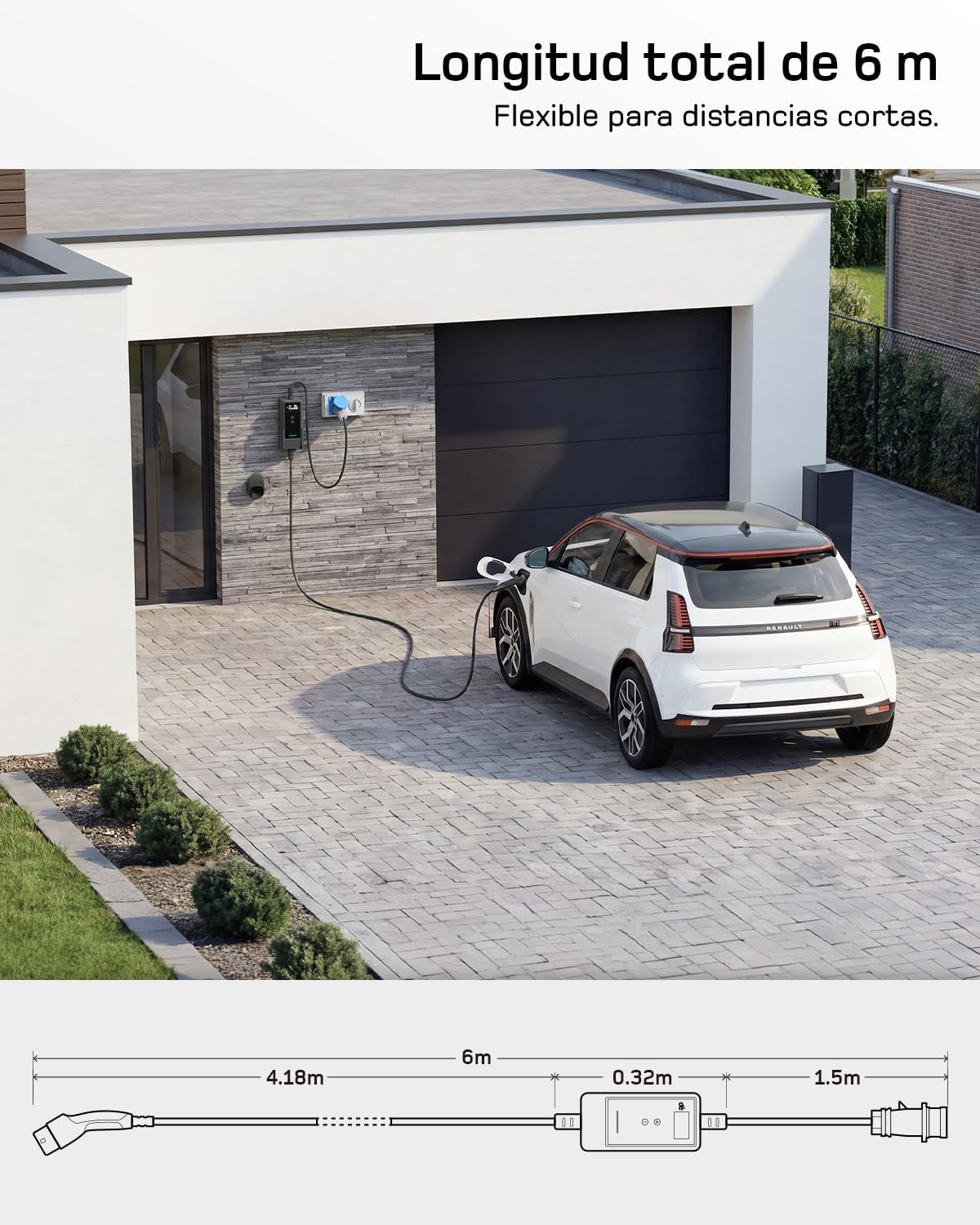 dé Cargador Coche Electrico 7,4 kW App [6m, Monofásico, 6A-32A] Tipo 2 CEE