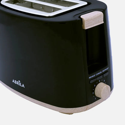 Abrila Tostador Pan Ulla 750w Negro/haya con 7 niveles de tostado, descongelación, Apagado Automático, 2ranuras, recogemigas, 17x26,5x15cm
