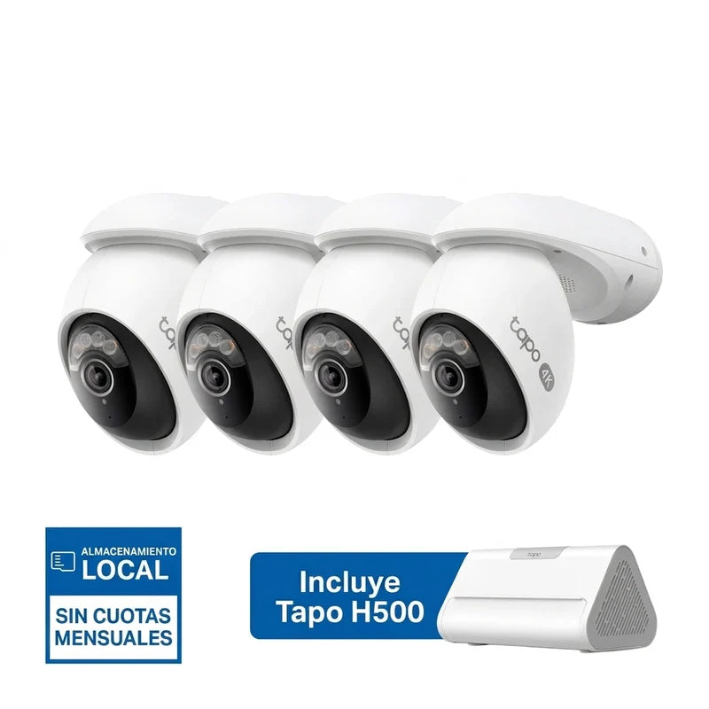 Pack 4 Cámaras Exterior 4K Tapo C560WS + Hub H500 | Wi-Fi 6 e IA