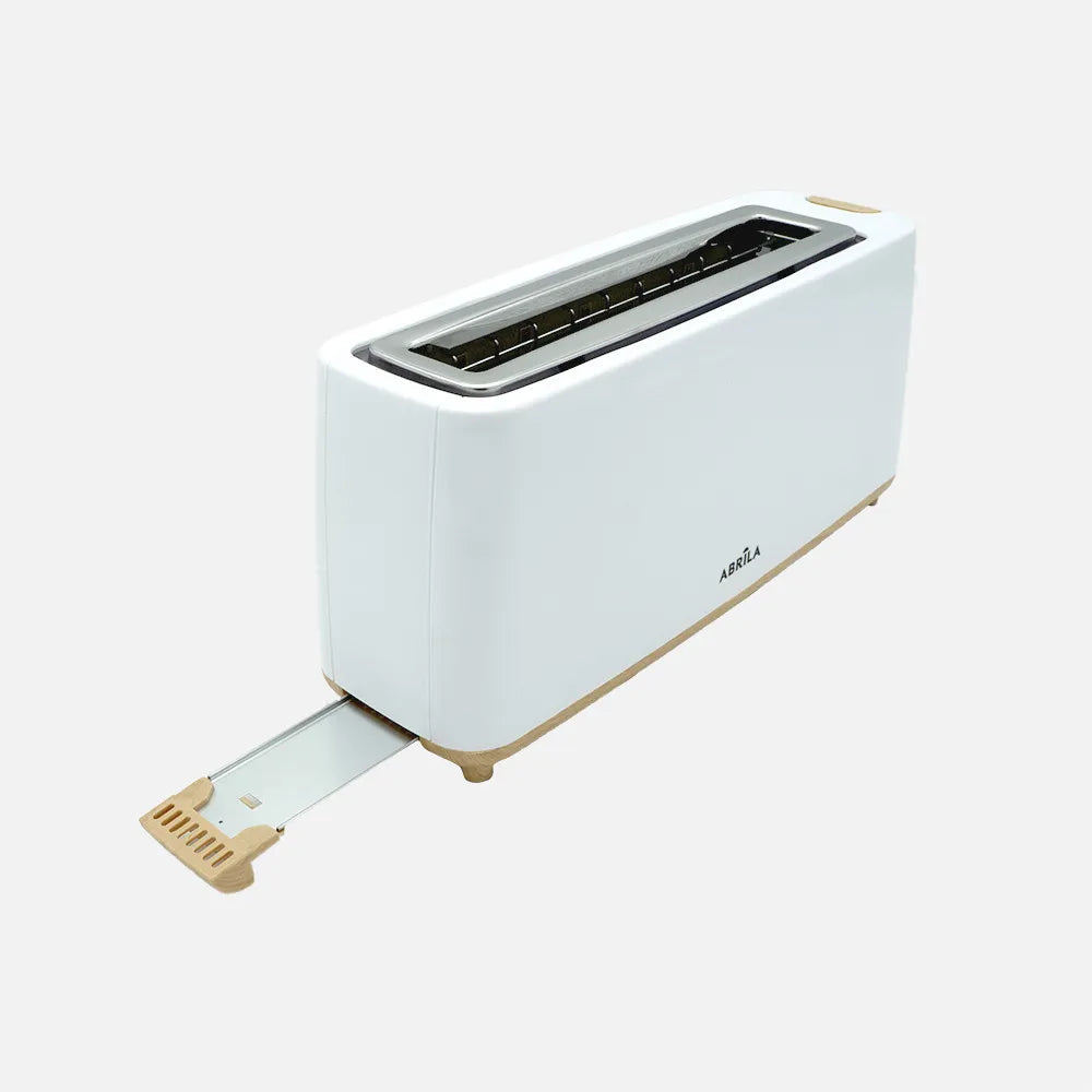 Abrila Tostador de Pan Yeltes 900w Blanco/haya, con 7 niveles de tostado, descongelación, apagado Automático, 1 ranura, recogemigas. 17x38x11,5cm