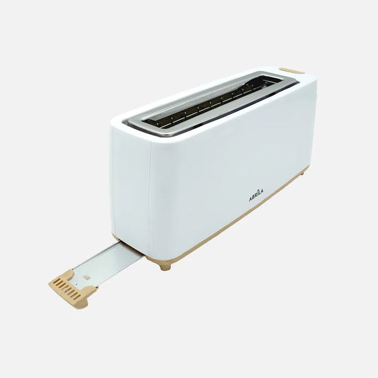 Abrila Tostador de Pan Yeltes 900w Blanco/haya, con 7 niveles de tostado, descongelación, apagado Automático, 1 ranura, recogemigas. 17x38x11,5cm