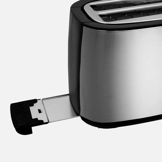 Abrila Tostador Pan Muga 1400w Negro/plata con 7 niveles de tostado. descongelación, Apagado automático, 2 ranuras, recogemigas 17x38x14,5cm