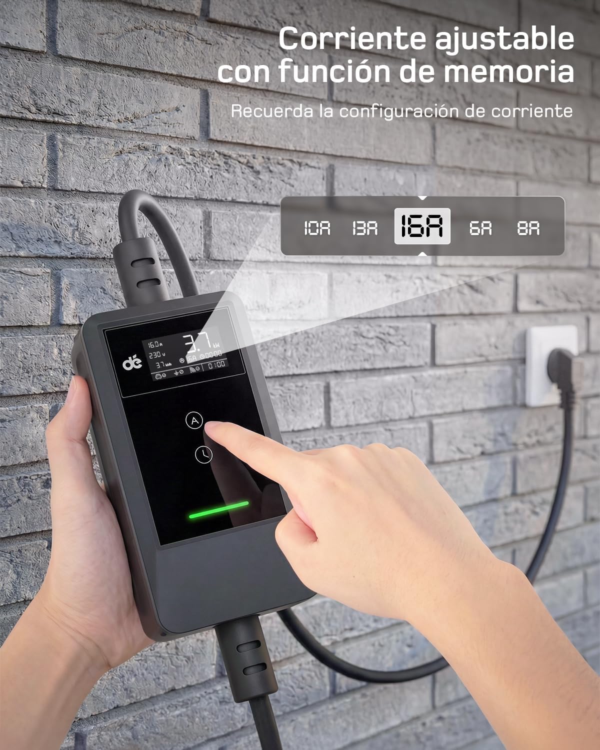 dé Cargador Coche Eléctrico App 3,7kW 7m, 6-16A Ajustable, Monofásico