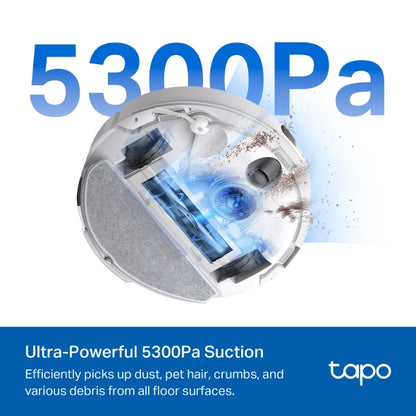 Tapo RV30 MAX Plus - Robot Aspirador 5300Pa, Base de Autovaciado, Navegación Láser LiDAR y Mapeo Inteligente, Limpieza 4 en 1: Barre, Aspira, Friega y Pasa la Mopa, Control por Voz y App,Blanco