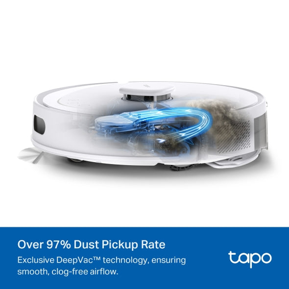Tapo RV30 MAX Plus - Robot Aspirador 5300Pa, Base de Autovaciado, Navegación Láser LiDAR y Mapeo Inteligente, Limpieza 4 en 1: Barre, Aspira, Friega y Pasa la Mopa, Control por Voz y App,Blanco