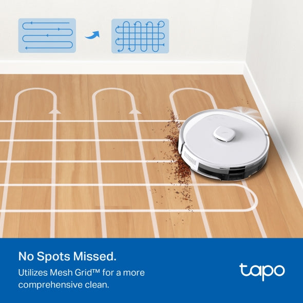 Tapo RV30 MAX Plus - Robot Aspirador 5300Pa, Base de Autovaciado, Navegación Láser LiDAR y Mapeo Inteligente, Limpieza 4 en 1: Barre, Aspira, Friega y Pasa la Mopa, Control por Voz y App,Blanco