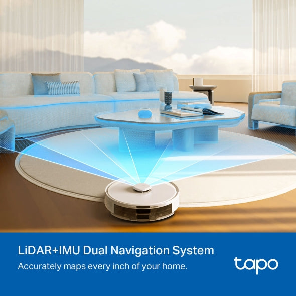 Tapo RV30 MAX Plus - Robot Aspirador 5300Pa, Base de Autovaciado, Navegación Láser LiDAR y Mapeo Inteligente, Limpieza 4 en 1: Barre, Aspira, Friega y Pasa la Mopa, Control por Voz y App,Blanco