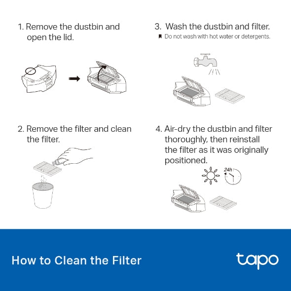 TAPO RVA105 Kit de repuesto para aspiradora robótica Tapo, El paquete incluye 1 cepillo principal, 2 cepillos laterales y 2 filtros HEPA lavables